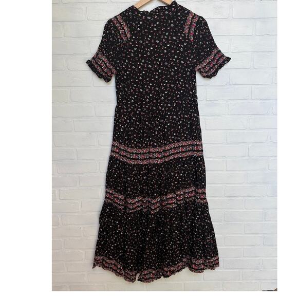 Free People Rare Feelings Boho Maxi Dress Black Floral Tassels sz XS - Picture 6 of 7